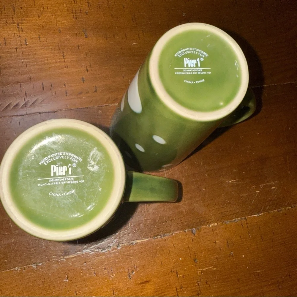 Pier 1 Green and White Mugs set of 2